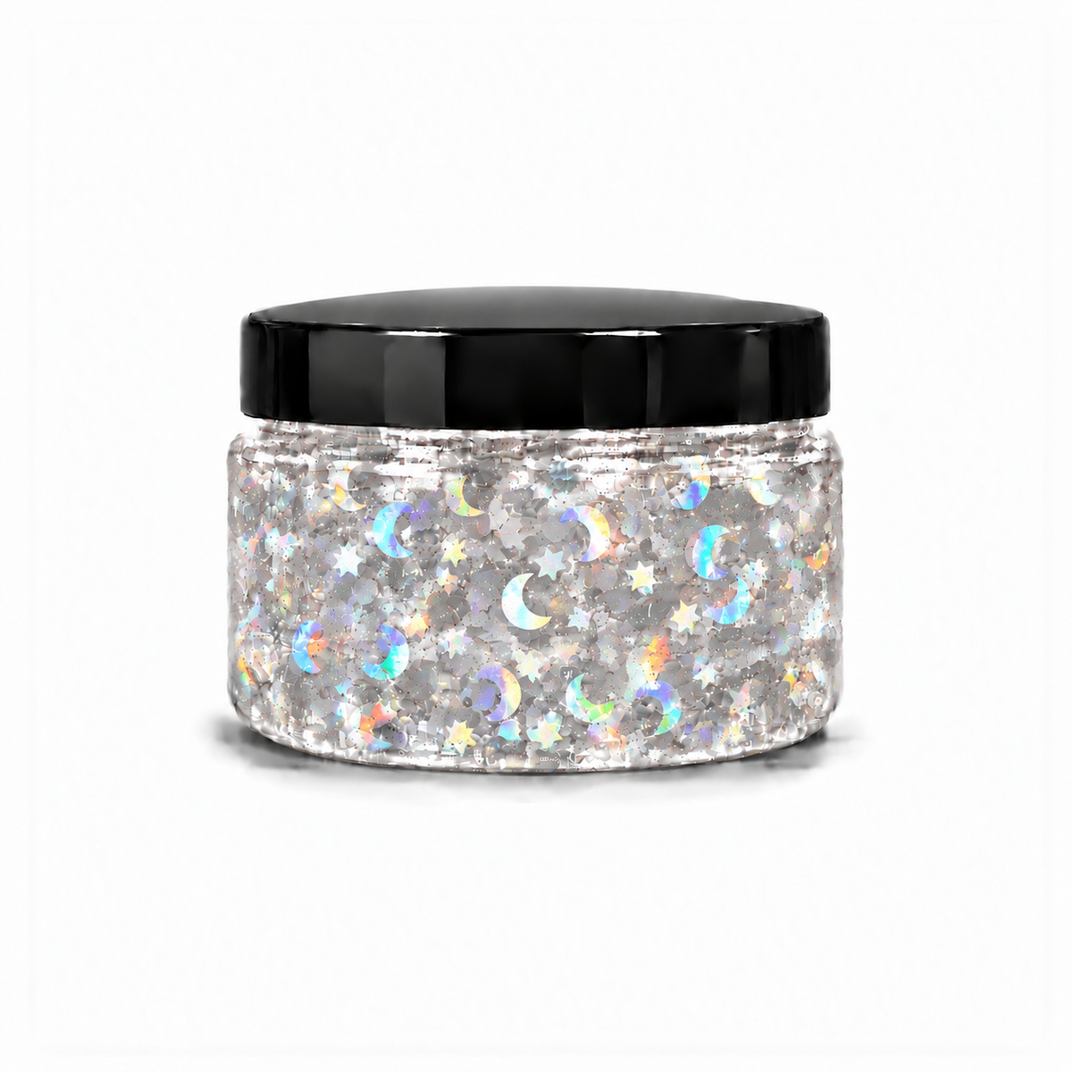 Gel con Glitter de Lunas y Estrellas Plateadas Tornasol